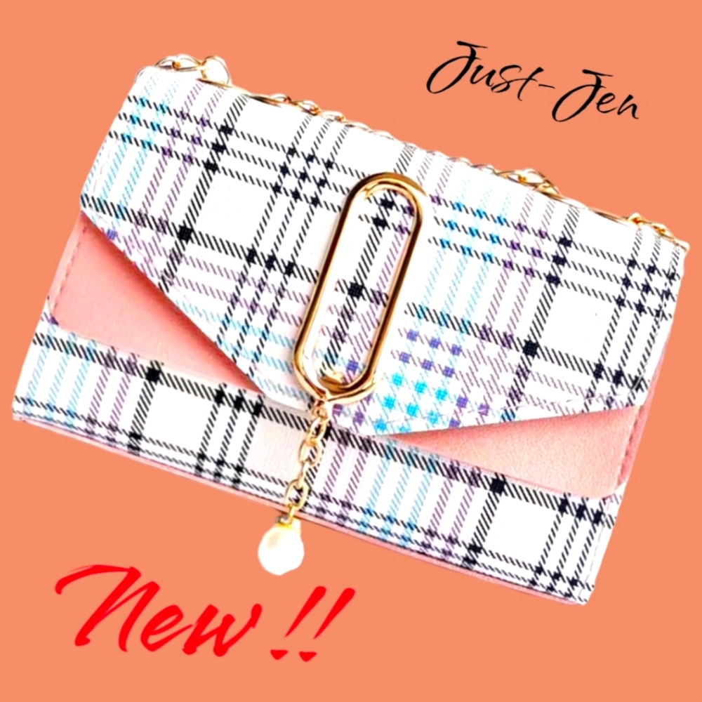Gorgeous Pretty in Pink Plaid Crossbody Shoulder Bag with Faux Pearl 💖 ✨️